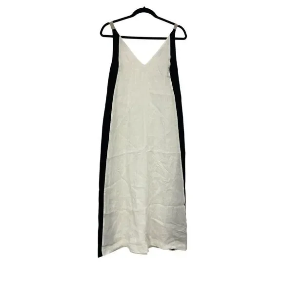 Massimo Dutti Womens Midi Dress XS White Black Linen Sleeveless 6698/231 NWT - Picture 2 of 11